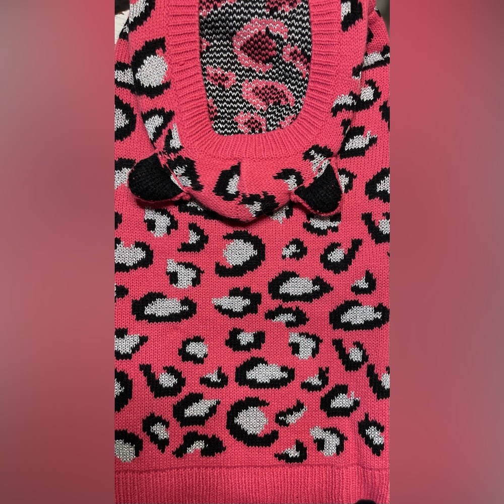 Leopard Print Pink Dog Sweater Lg